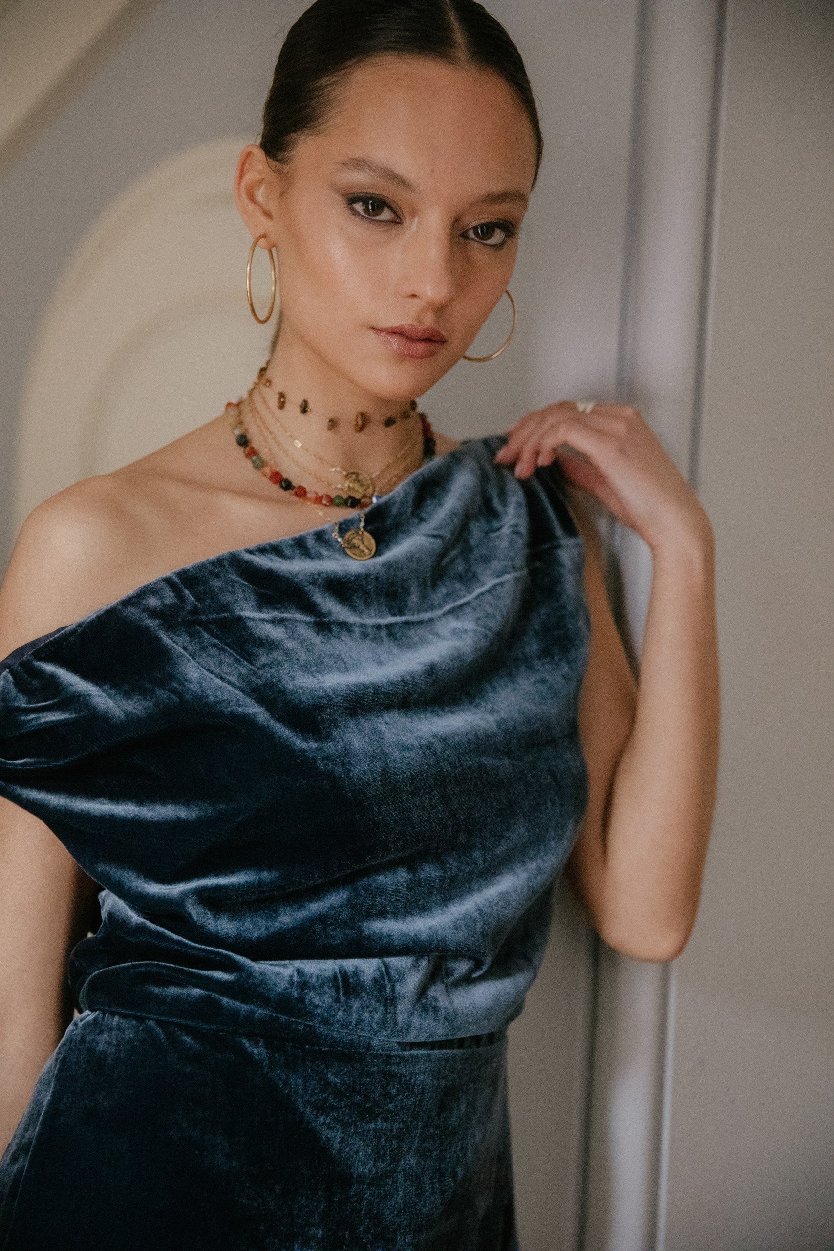 Mini Vestido Creta Velvet · Azul Prusia