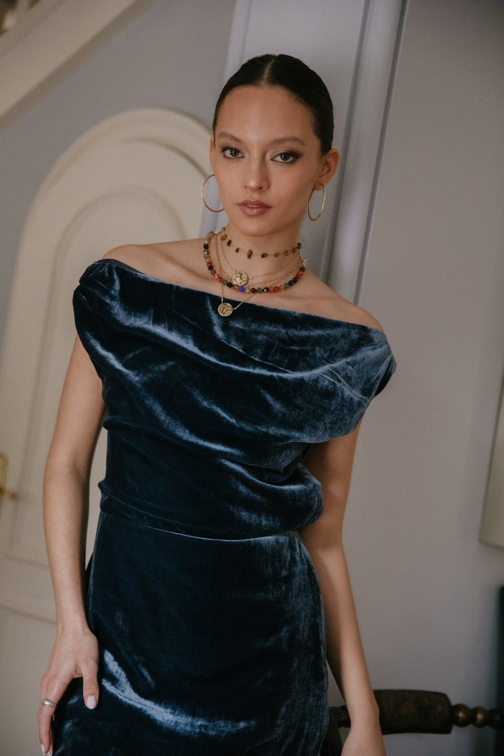 Mini Vestido Creta Velvet · Azul Prusia