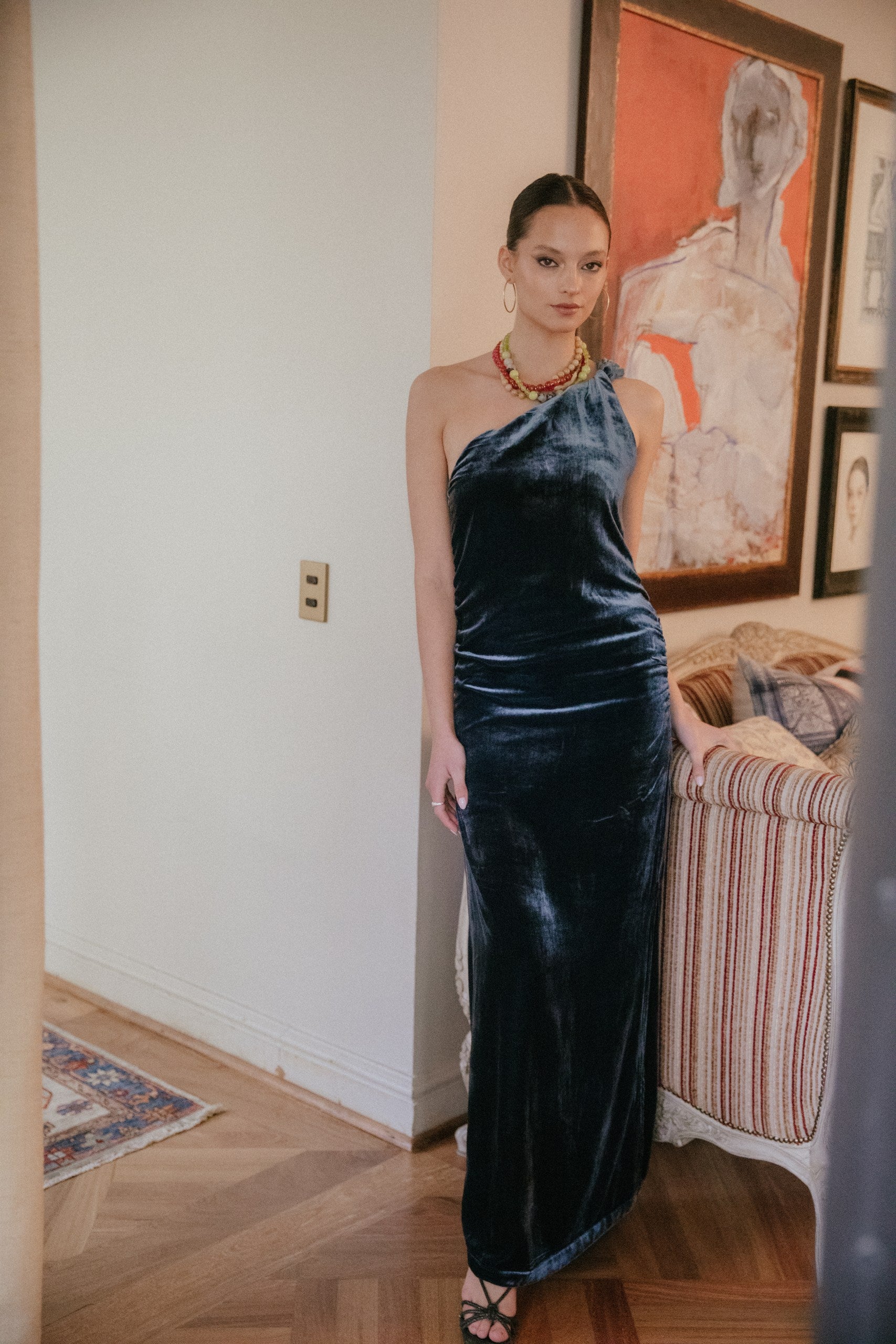 Vestido Atenas Velvet · Azul Prusia