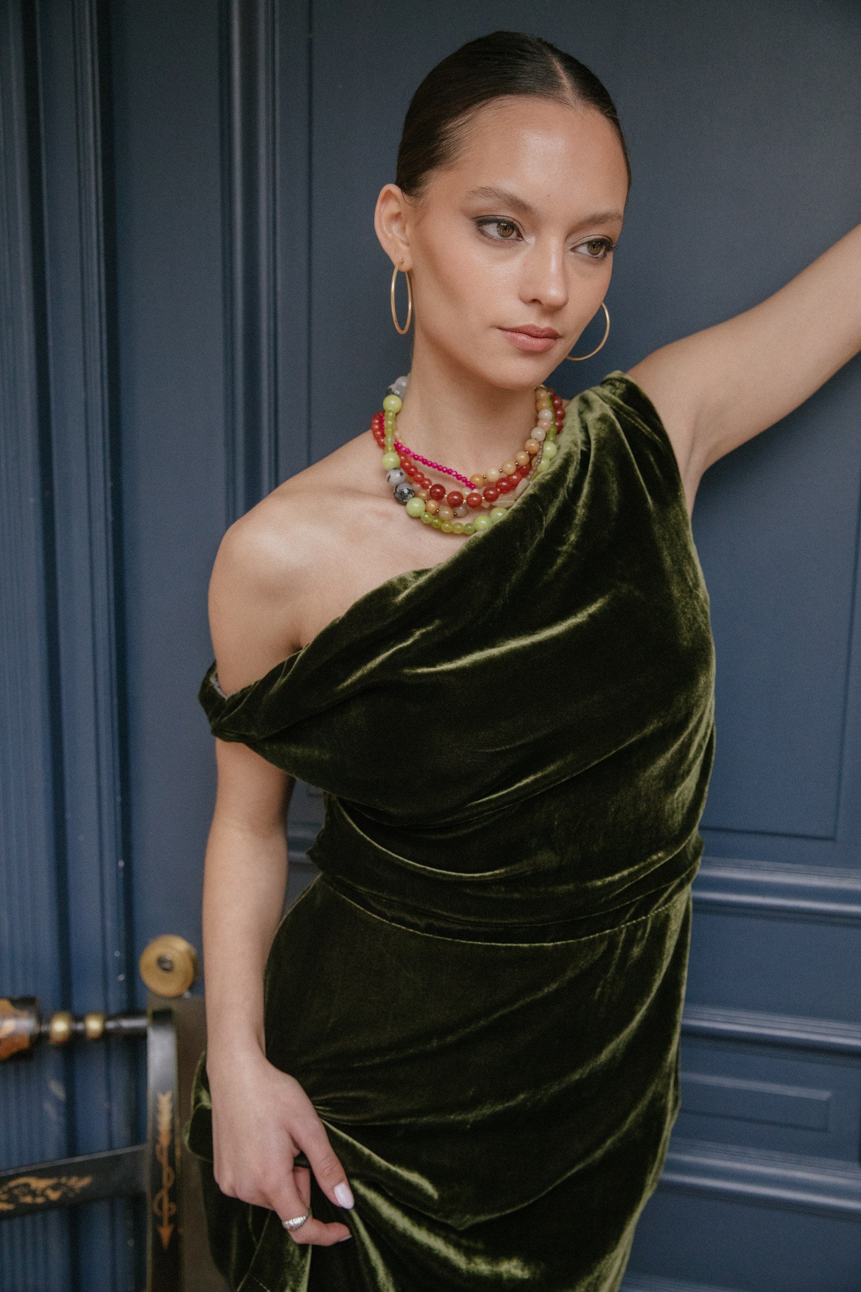 Mini Vestido Creta Velvet · Militar