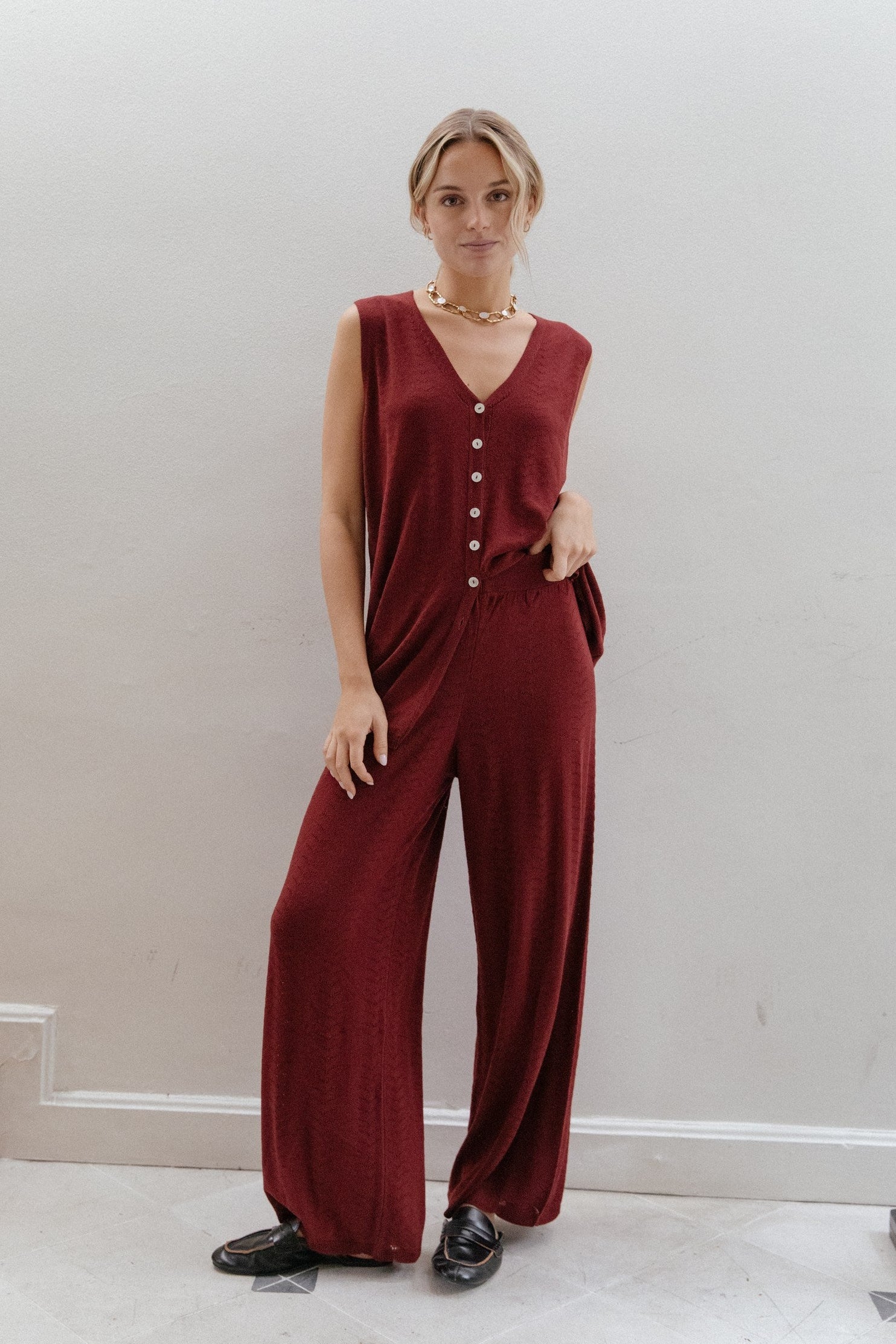 Pantalon Ondas · Granate