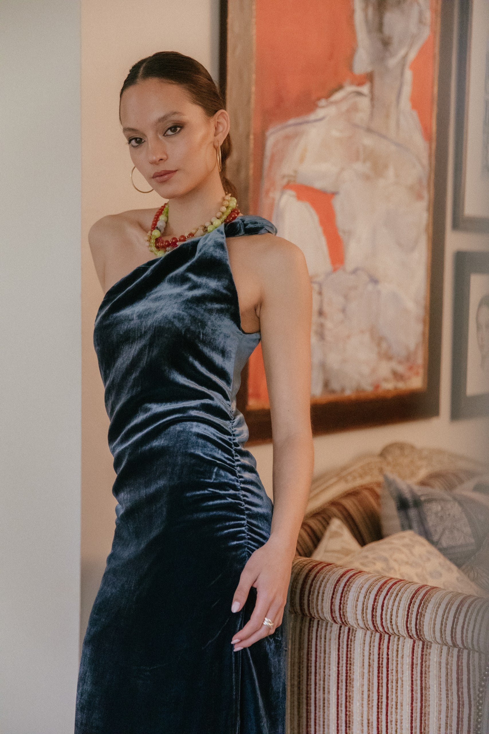 Vestido Atenas Velvet · Azul Prusia