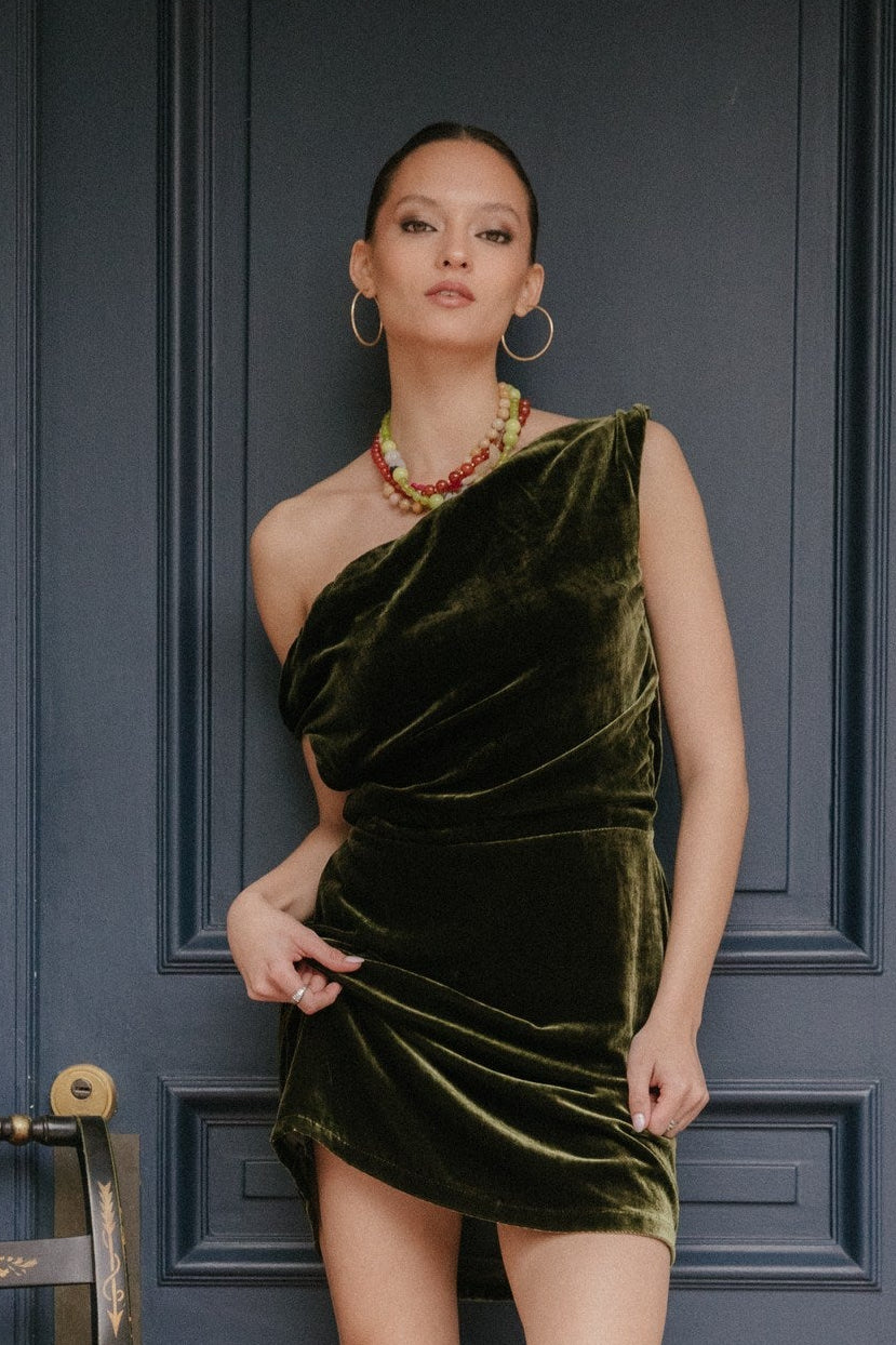 Mini Vestido Creta Velvet · Militar